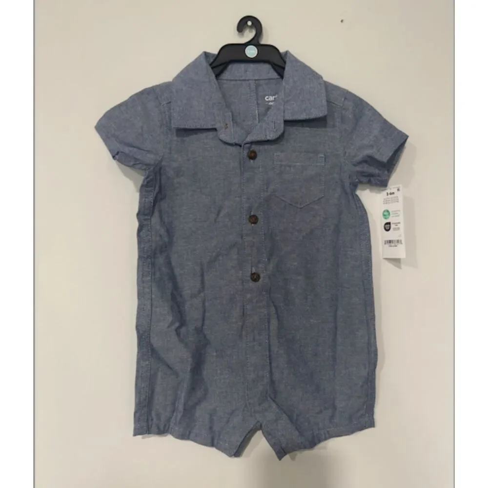 Carter’s Baby Boy Chambray Short Sleeve Romper NWT